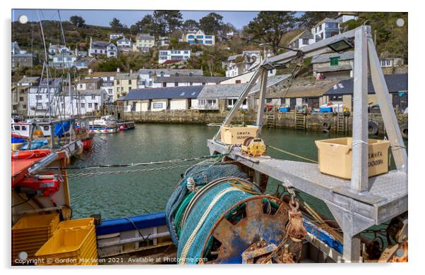 Polperro Harbour Cornwall Acrylic by Gordon Maclaren