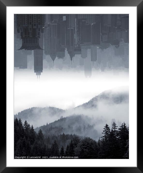 Urban sky over misty forest Framed Mounted Print by Lensw0rld 