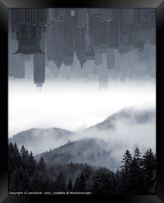 Urban sky over misty forest Framed Print by Lensw0rld 