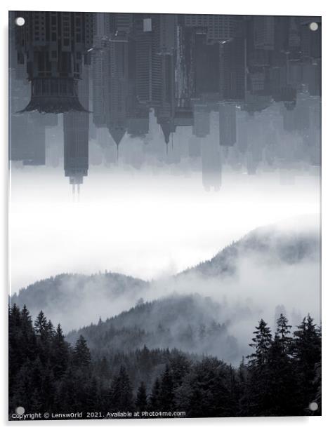 Urban sky over misty forest Acrylic by Lensw0rld 