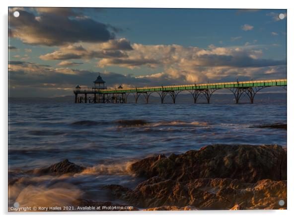 Clevedon Pier At Sunset Acrylic by Rory Hailes