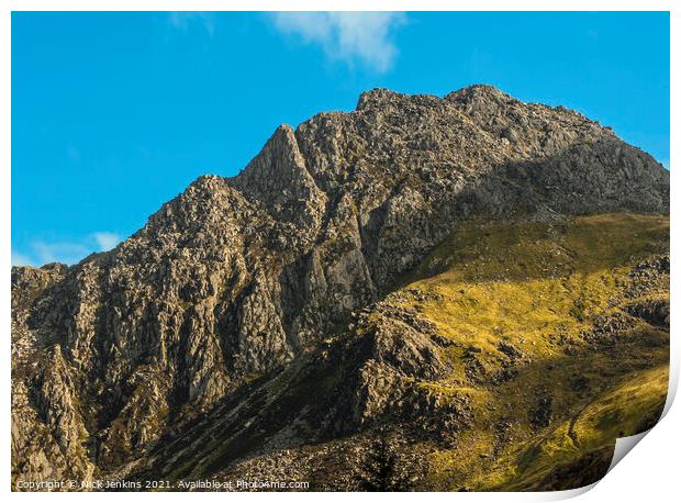 Tryfan in profile above Ogwen Valley North Wales Print by Nick Jenkins