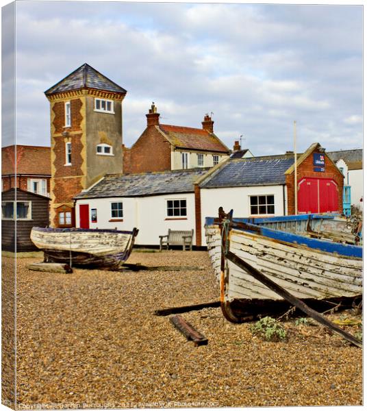 Lifeboat station, boats and Aldeburgh town. Canvas Print by Darren Burroughs