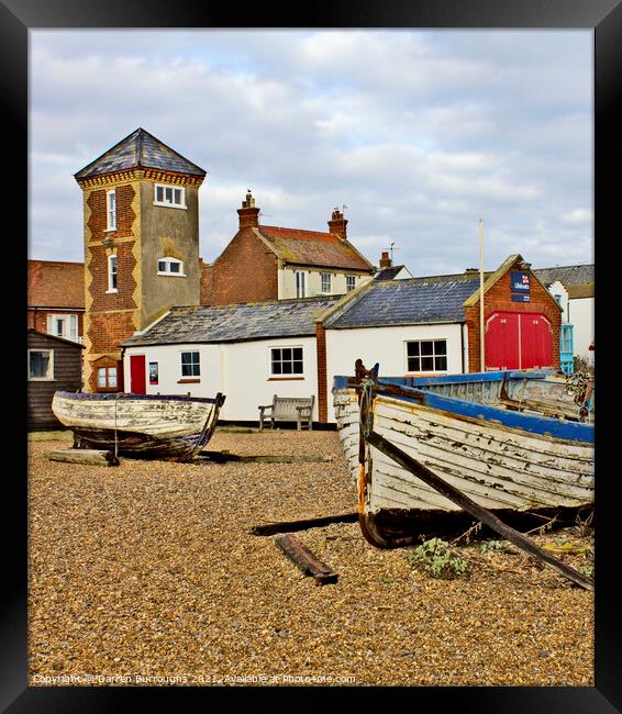 Lifeboat station, boats and Aldeburgh town. Framed Print by Darren Burroughs