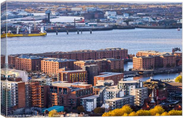 Royal Albert Dock from Liverpool Cathedral  Canvas Print by Phil Longfoot
