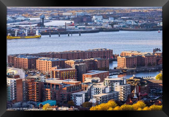 Royal Albert Dock from Liverpool Cathedral  Framed Print by Phil Longfoot
