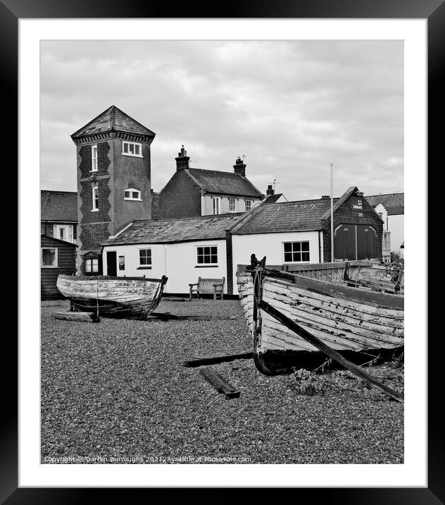 Lifeboat station, boats and Aldeburgh town. Framed Mounted Print by Darren Burroughs