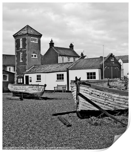 Lifeboat station, boats and Aldeburgh town. Print by Darren Burroughs