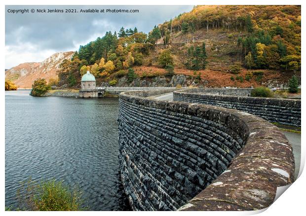 Garreg Ddu Reservoir and Dam Elan Valley Mid Wales Print by Nick Jenkins