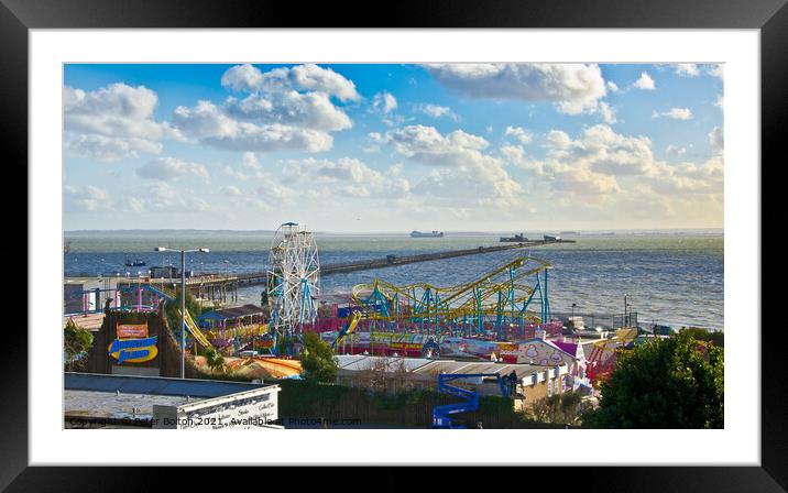 Seafront at Southend on Sea overlooking 'Adventure Island' and the pier. Framed Mounted Print by Peter Bolton