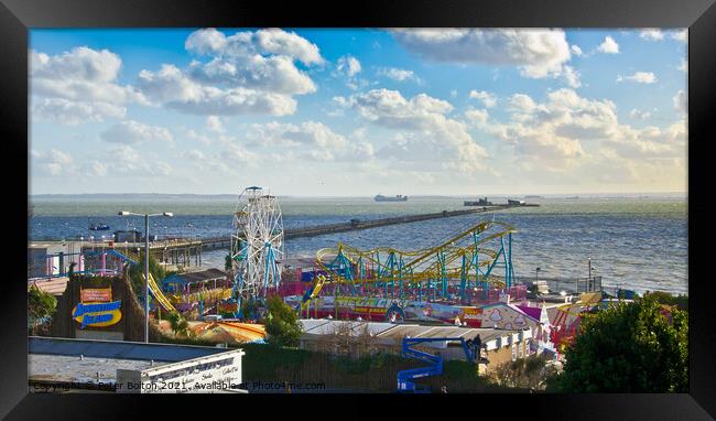 Seafront at Southend on Sea overlooking 'Adventure Island' and the pier. Framed Print by Peter Bolton