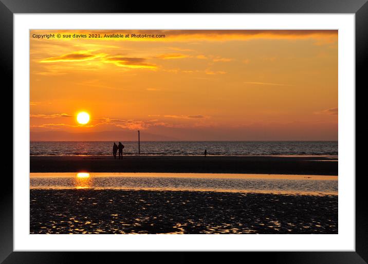 sunset and silhouettes Framed Mounted Print by sue davies