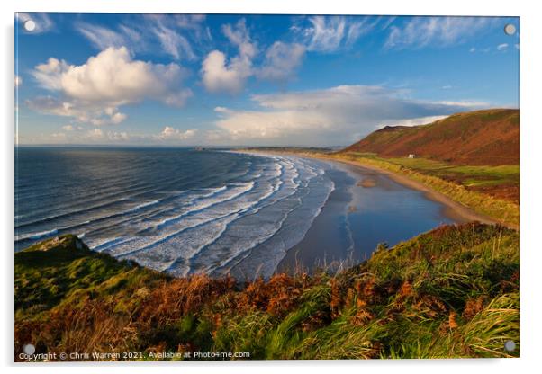 Rhossili Bay Gower  Swansea Wales Acrylic by Chris Warren