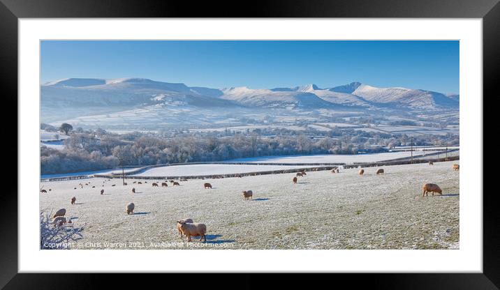 Winter snow at Pen y Fan & Corn Du mountains Breco Framed Mounted Print by Chris Warren