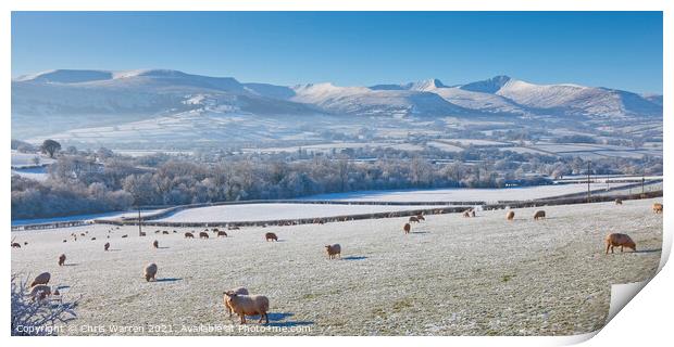 Winter snow at Pen y Fan & Corn Du mountains Breco Print by Chris Warren