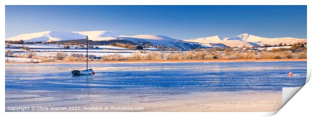 Frozen Llangorse Lake Brecon Beacons Wales Print by Chris Warren