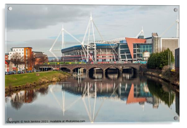 The River Taff and Principality Stadium Cardiff  Acrylic by Nick Jenkins