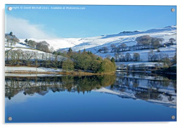 Ladybower reservoir in winter. Acrylic by David Birchall