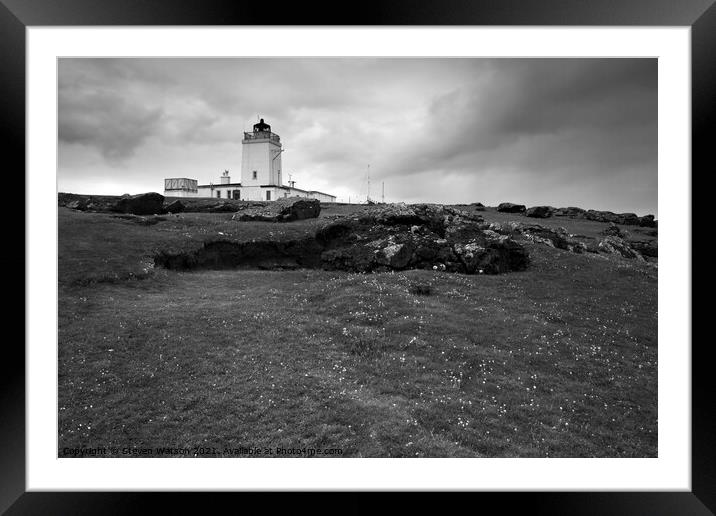 Eshaness Lighthouse (Monochrome) Framed Mounted Print by Steven Watson