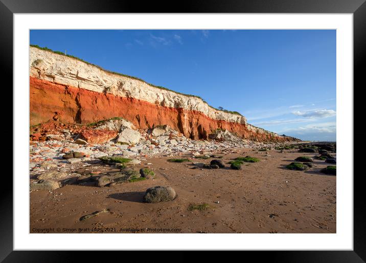 Red rock cliffs on Hunstanton beach Norfolk UK Framed Mounted Print by Simon Bratt LRPS