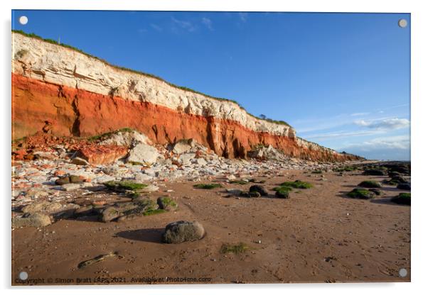 Red rock cliffs on Hunstanton beach Norfolk UK Acrylic by Simon Bratt LRPS