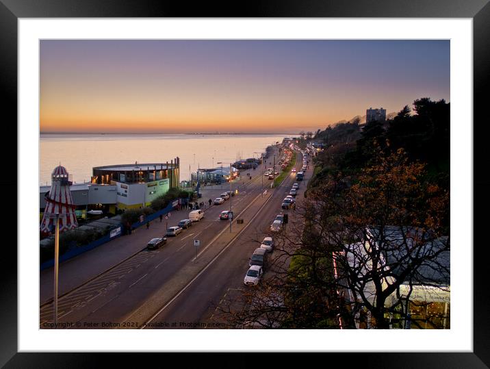 View looking west along the seafront at Southend on Sea. Framed Mounted Print by Peter Bolton