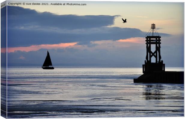 silhouettes in the sea Canvas Print by sue davies
