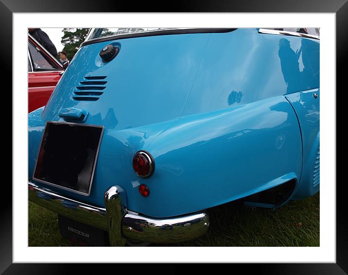 Blue Isetta bubble car rear end and light Framed Mounted Print by Allan Briggs