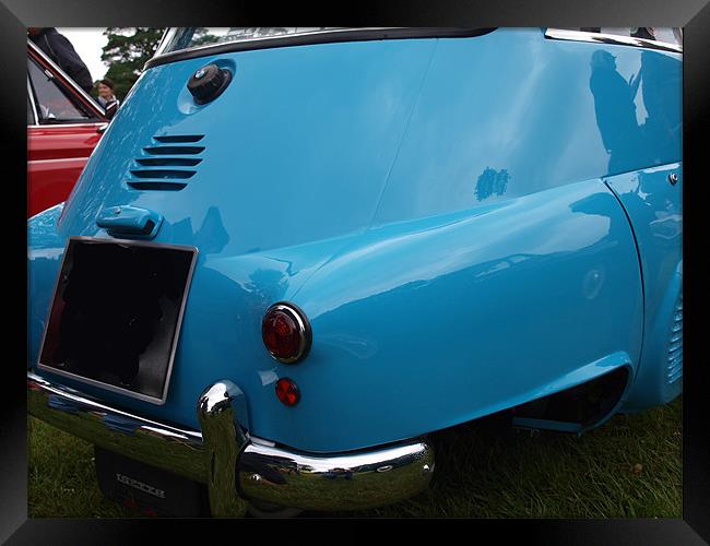 Blue Isetta bubble car rear end and light Framed Print by Allan Briggs