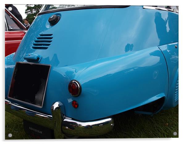 Blue Isetta bubble car rear end and light Acrylic by Allan Briggs