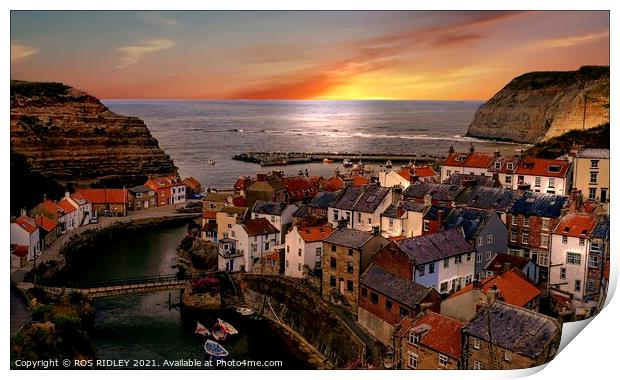 "Lighting up Staithes" Print by ROS RIDLEY