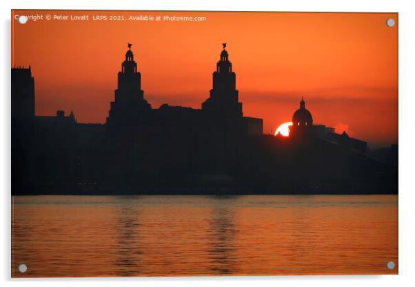 Liverpool Liver Building Sunrise Acrylic by Peter Lovatt  LRPS