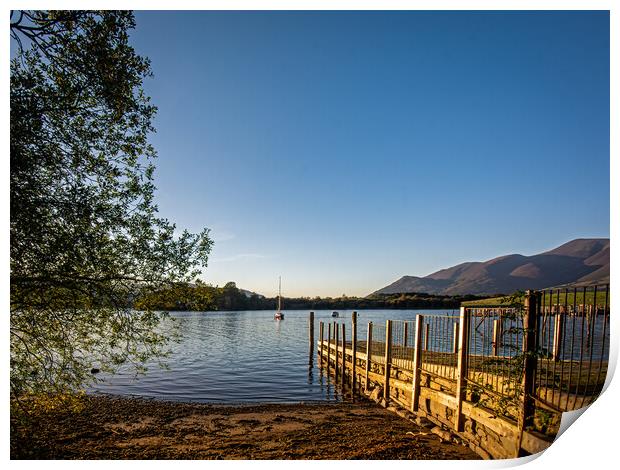 Sunlit jetty in the Lake District  Print by Vicky Outen