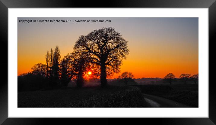Winter Sunset through Oak Trees Framed Mounted Print by Elizabeth Debenham