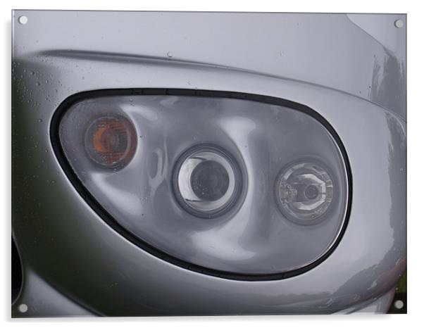 Silver sports car headlight Acrylic by Allan Briggs