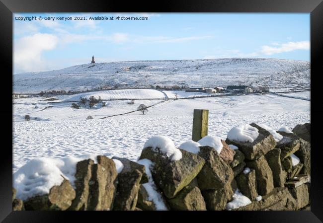 Snowy Views of Darwen Tower Framed Print by Gary Kenyon