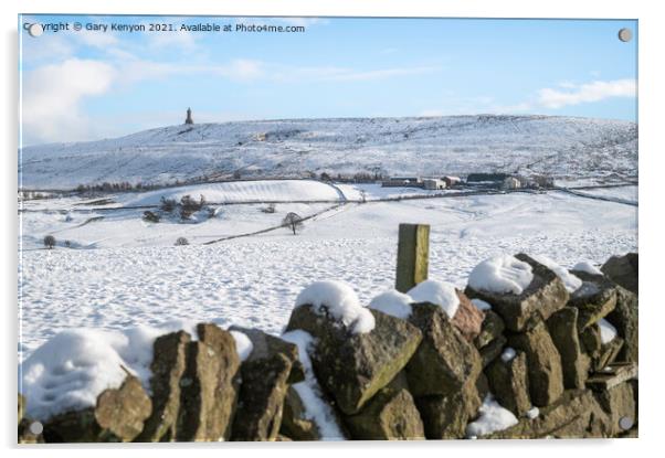 Snowy Views of Darwen Tower Acrylic by Gary Kenyon