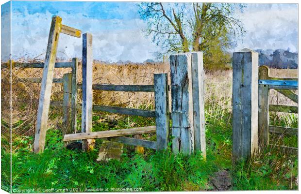 Wooden Countryside Stile Painterly Canvas Print by Geoff Smith