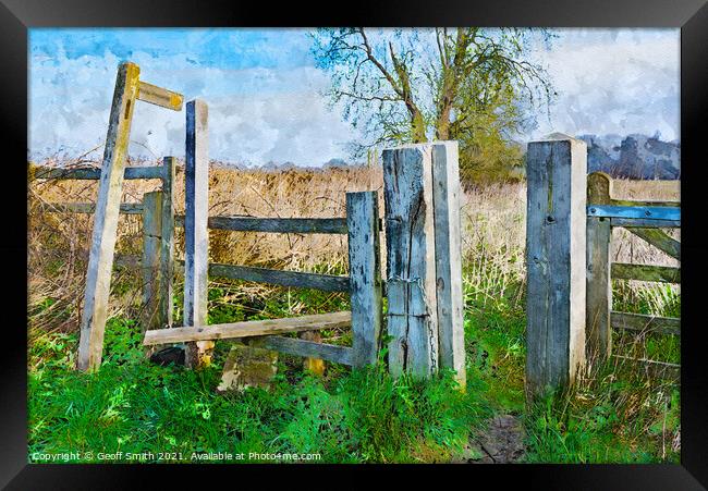 Wooden Countryside Stile Painterly Framed Print by Geoff Smith
