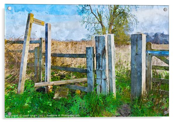 Wooden Countryside Stile Painterly Acrylic by Geoff Smith