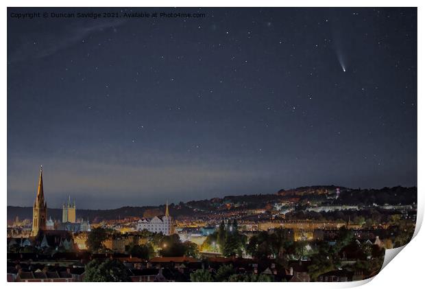 Comet Neowise over the city of Bath Print by Duncan Savidge
