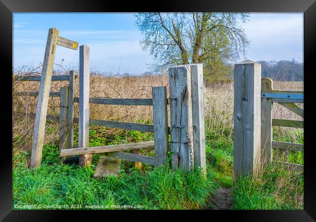 Wooden Stile in British Countryside Framed Print by Geoff Smith