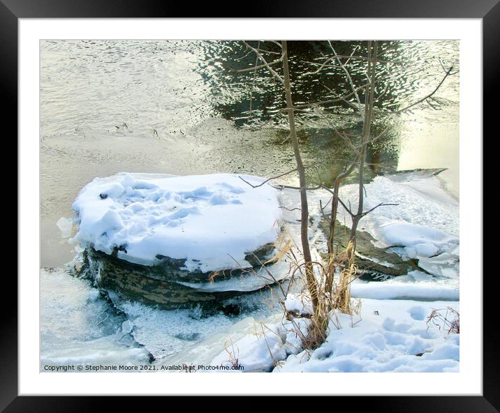 Snow covered rocks Framed Mounted Print by Stephanie Moore