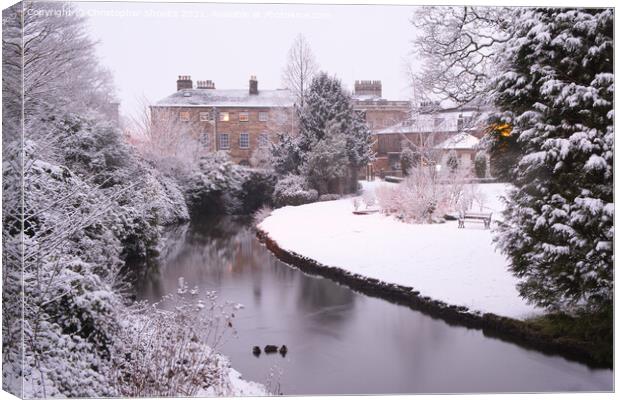 River Wye running through the snowy town of Buxton Canvas Print by Christopher Shoults