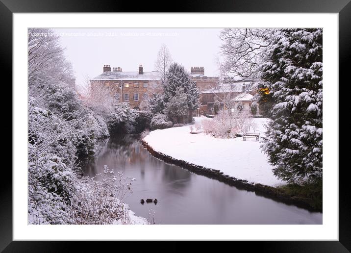 River Wye running through the snowy town of Buxton Framed Mounted Print by Christopher Shoults