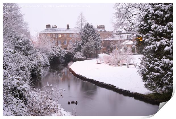 River Wye running through the snowy town of Buxton Print by Christopher Shoults