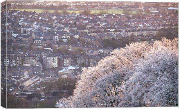 Snowy town during morning light, Buxton Canvas Print by Christopher Shoults