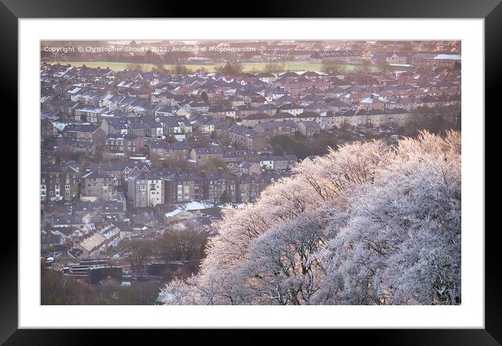 Snowy town during morning light, Buxton Framed Mounted Print by Christopher Shoults