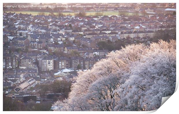 Snowy town during morning light, Buxton Print by Christopher Shoults