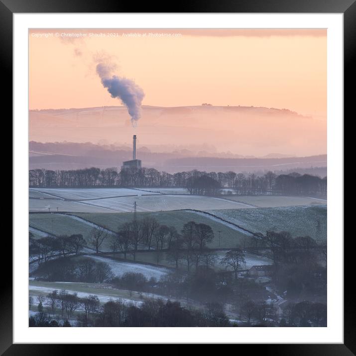 Industrial building billows smoke in the morning m Framed Mounted Print by Christopher Shoults
